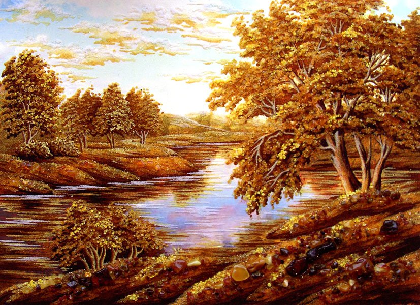 Золотая осень - природа, река, осень, пейзаж, лес - оригинал