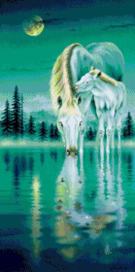 картина Кентаро Нишино - ночь, кони - предпросмотр