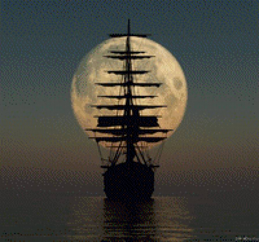 Корабль и лунный свет - предпросмотр