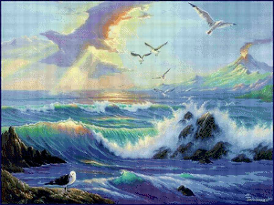 птицы - закат, птицы, небо, море - предпросмотр