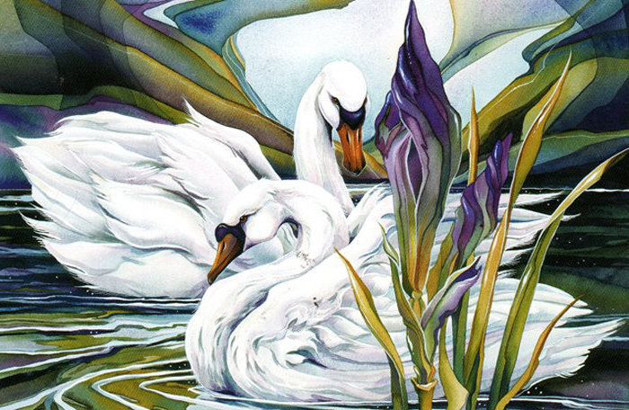 лебеди - лебеди, река - оригинал