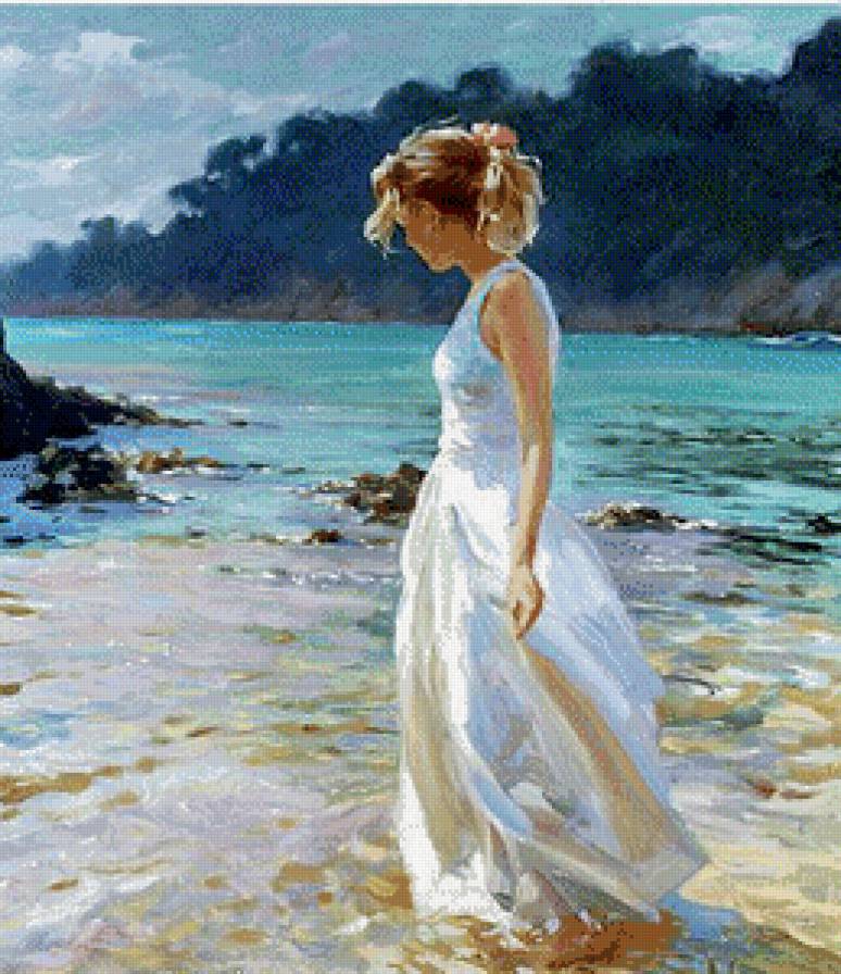 Картина Отмель - люди, море, картина - предпросмотр