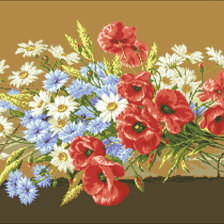 Оригинал схемы вышивки «букет полевых цветов на кирпичах» (№1016055)