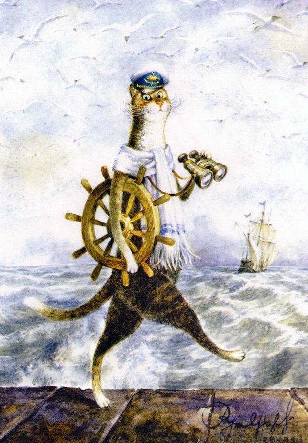 Кот моряк - румянцев, кот, картины - оригинал