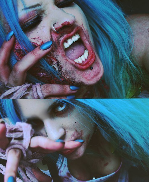 Презрение - девушка, синие волосы - оригинал