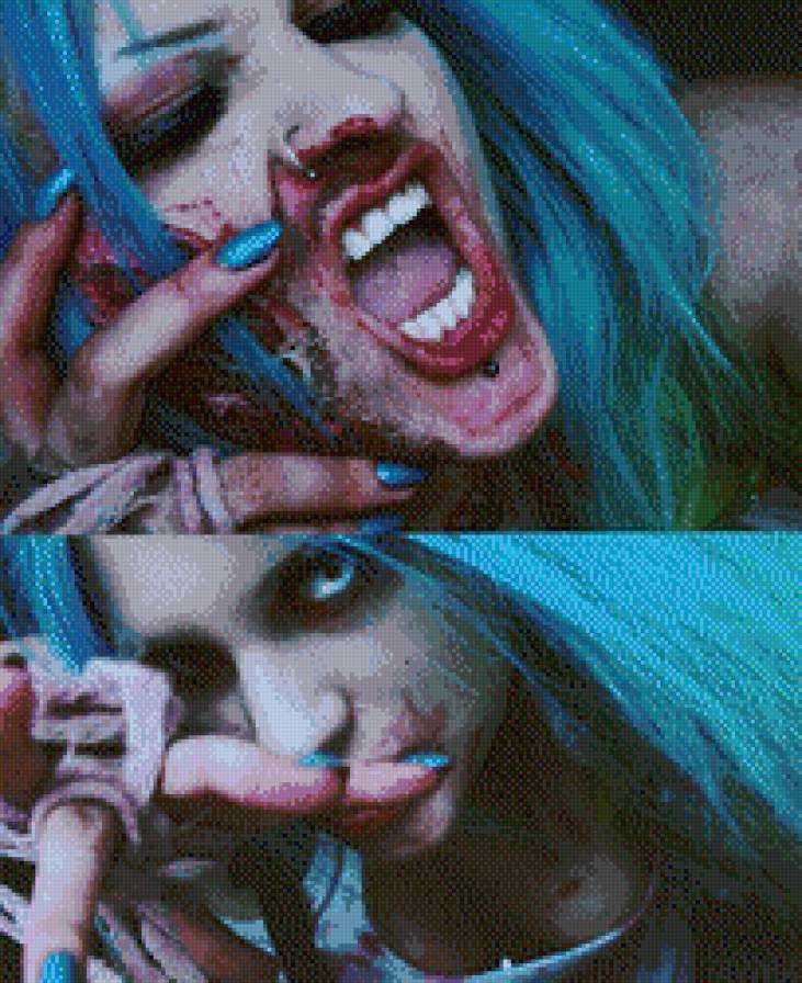 Презрение - девушка, синие волосы - предпросмотр