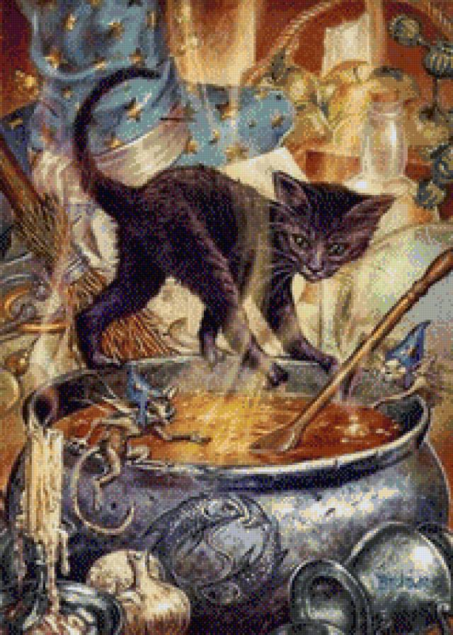 маленькие чародеи - котенок, животные, магия, сказка, иллюстрация - предпросмотр