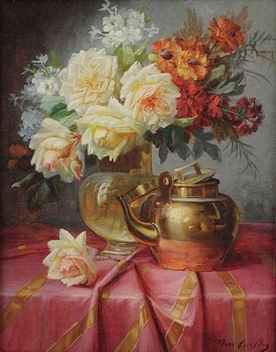Натюрморт с чайником - цветы, ваза, натюрморт - оригинал