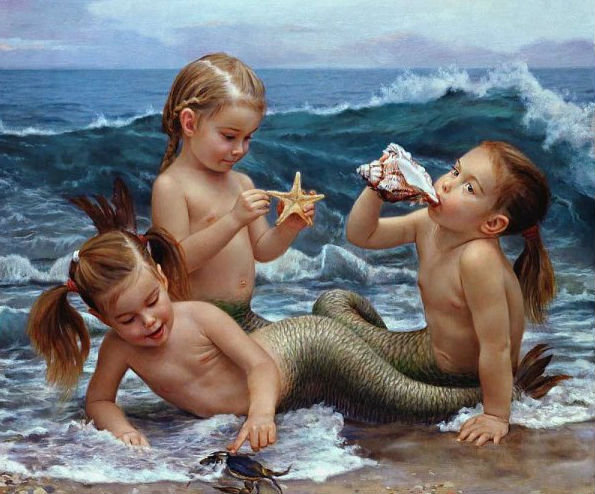 Беззаботное детство - люди, картина, море - оригинал