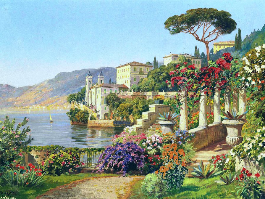 Озеро Комо, Италия - пейзаж, озеро, живопись, алоис арнеггер, италия - оригинал