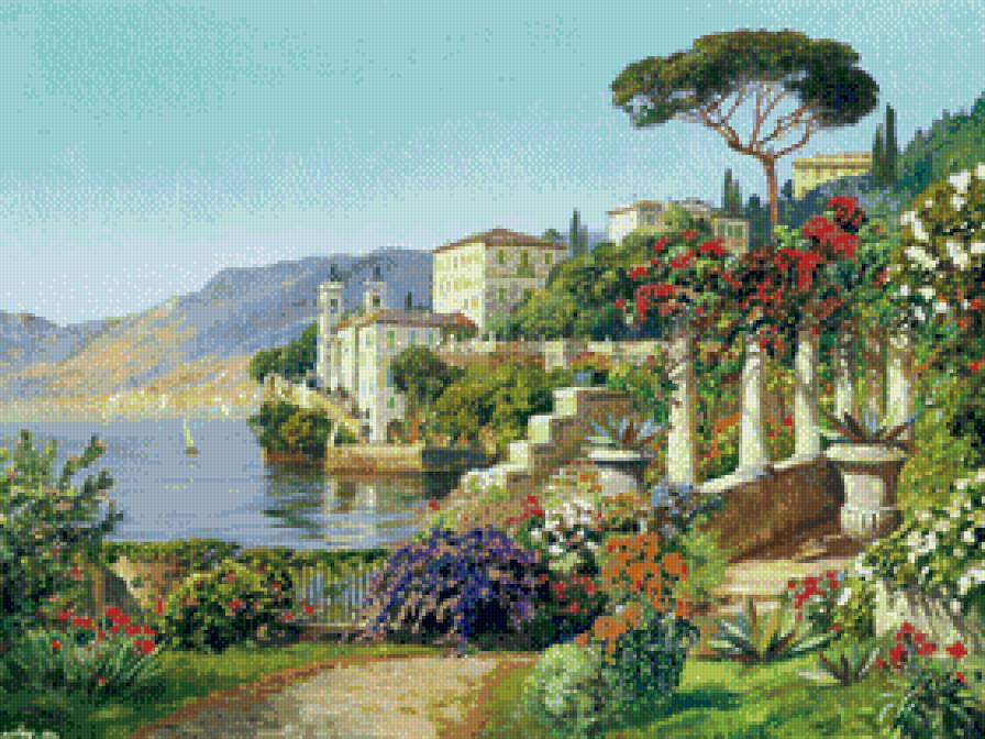 Озеро Комо, Италия - италия, алоис арнеггер, озеро, живопись, пейзаж - предпросмотр