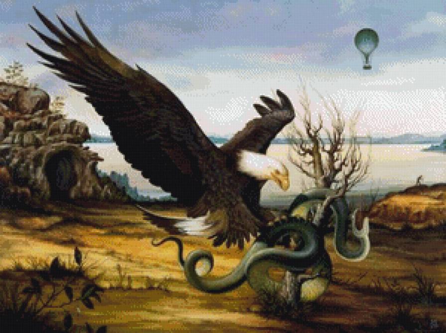 Орел - пустыня, фантазия, орел, змея - предпросмотр