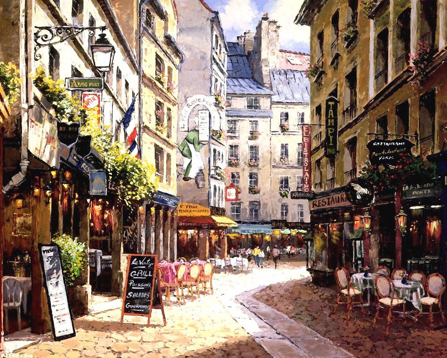Sung Sam Park, парижские кафе - франция, кафе, париж, sung sam park, город, дома, улица - оригинал