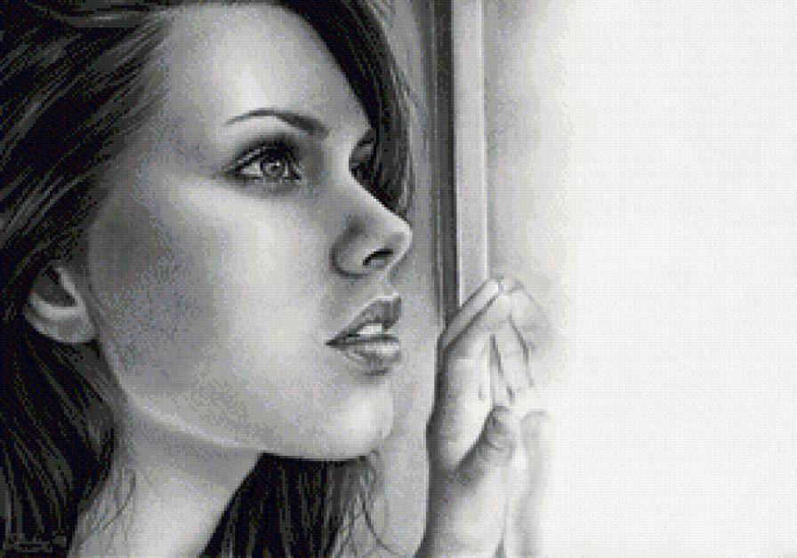 ожидание - портрет, монохром, девушка, картина - предпросмотр