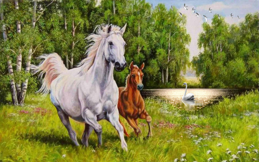 Бегущие лошади - лошади - оригинал
