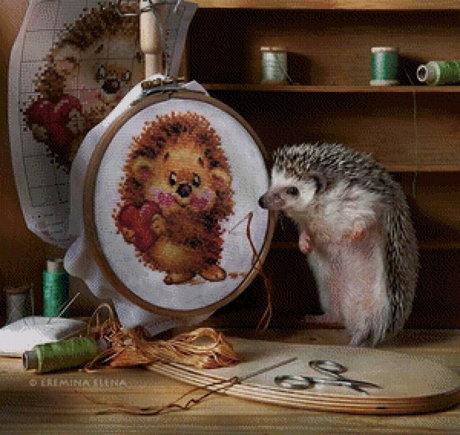 Ёжик вышивает Ёжика) - предпросмотр