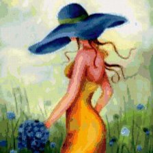 Схема вышивки «дама в голубой шляпе»