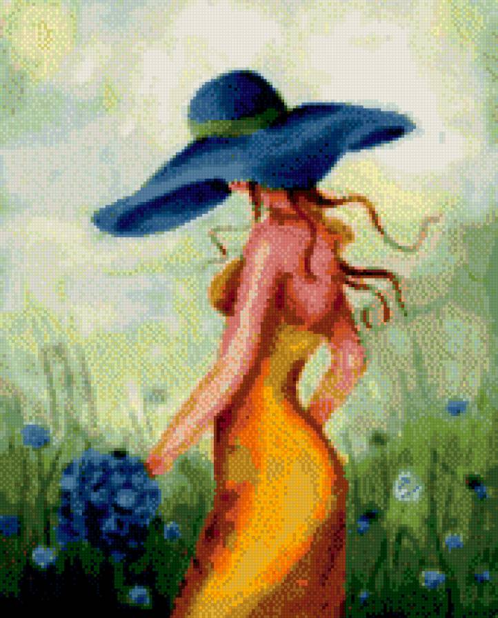 дама в голубой шляпе - предпросмотр