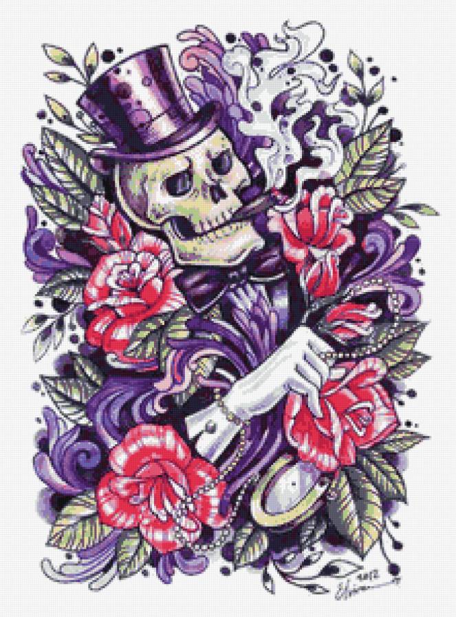 Скелет в цветах - цветы, фиолетовый, скелет - предпросмотр