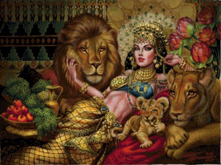 Клеопатра 3 - львы, царица, картина - предпросмотр