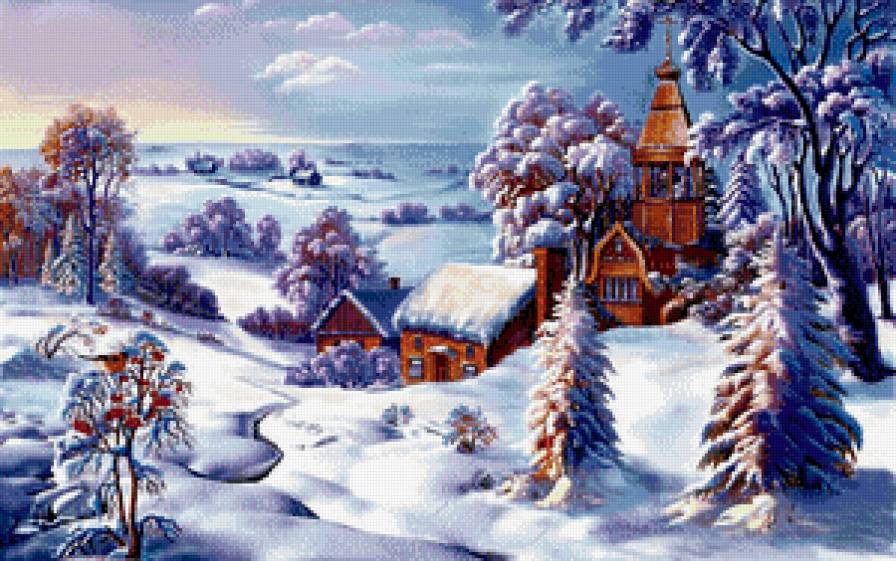 Морозный день - храм, зима, солнце - предпросмотр