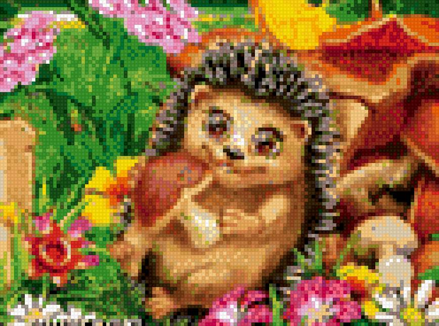 Ежик в осеннем лесу - вышивка, детская, ежик - предпросмотр