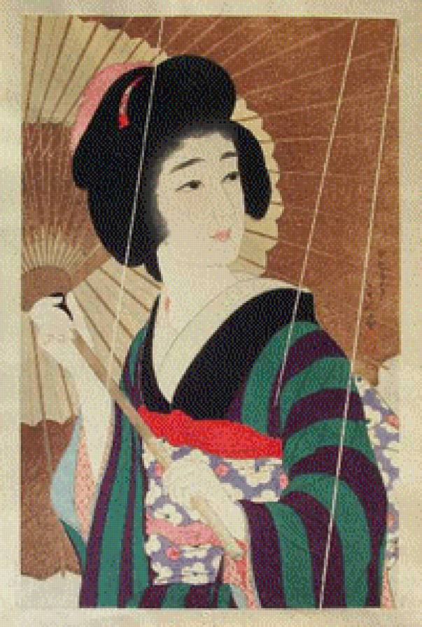 Дама под зонтом - япония, укие-э - предпросмотр