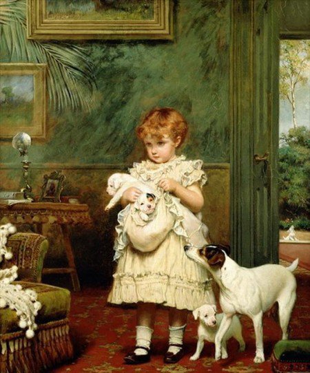 Дети и собаки - собаки, картины, дети - оригинал