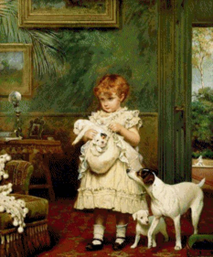 Дети и собаки - картины, дети, собаки - предпросмотр
