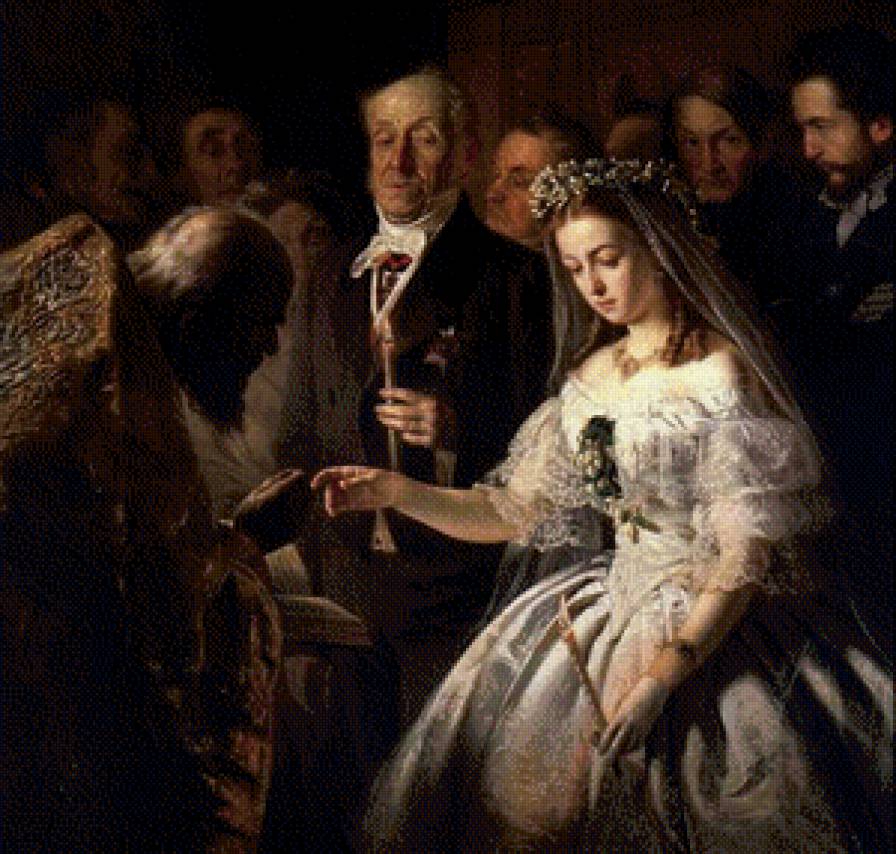 Неравный брак - невеста, неравный брак, картина 19 века - предпросмотр