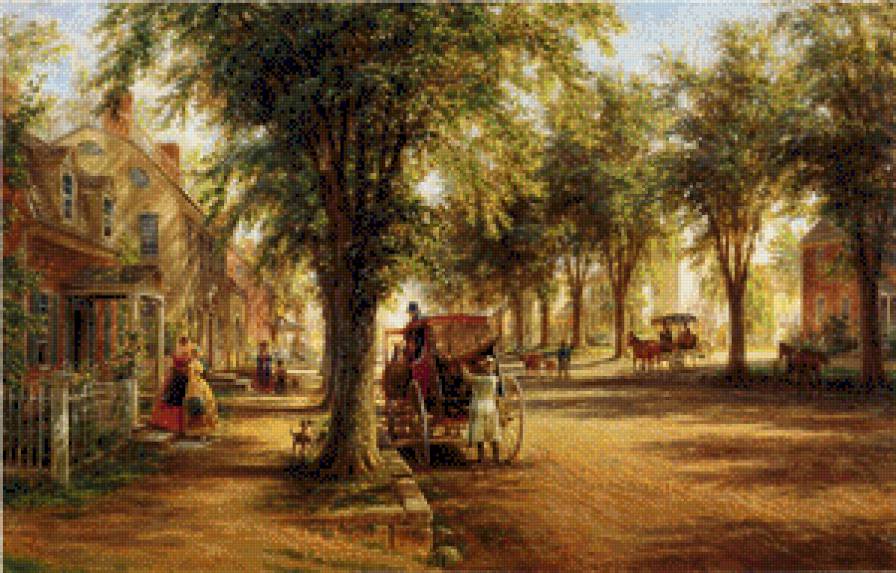 возвращение домой - карета, люди, дома - предпросмотр