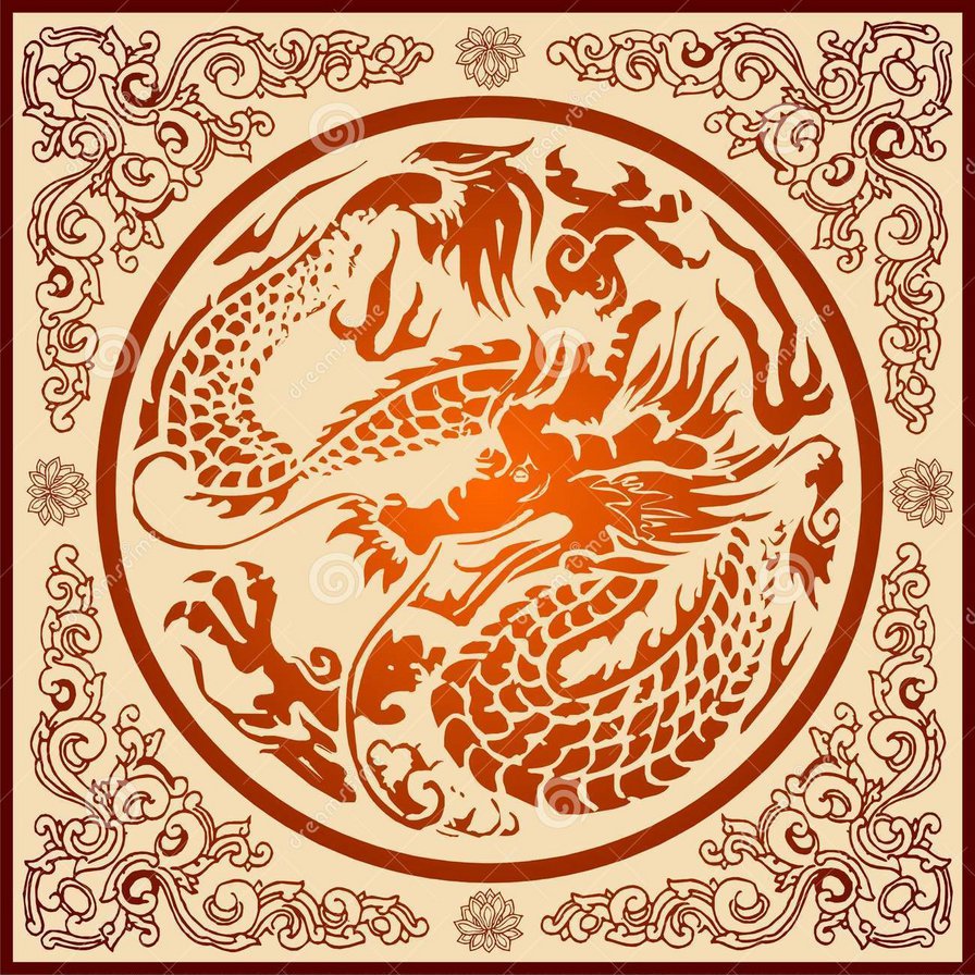 Огненный дракон - китайский, орнамент, красный, дракон - оригинал