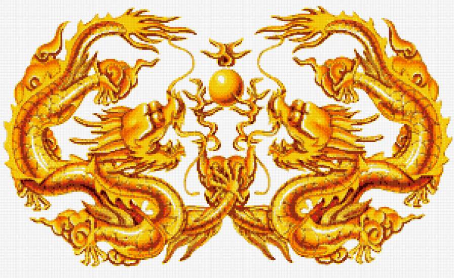 Два огненных дракона - золотой, монохромный, дракон - предпросмотр