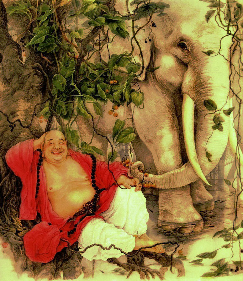 Китаец со слоном - китай, легенда, животные - оригинал
