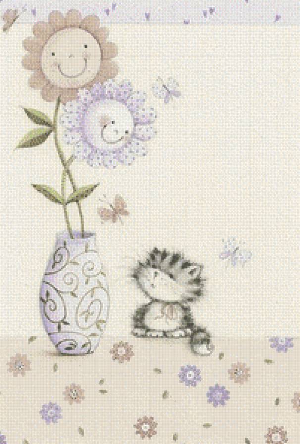 котик и цветы - предпросмотр