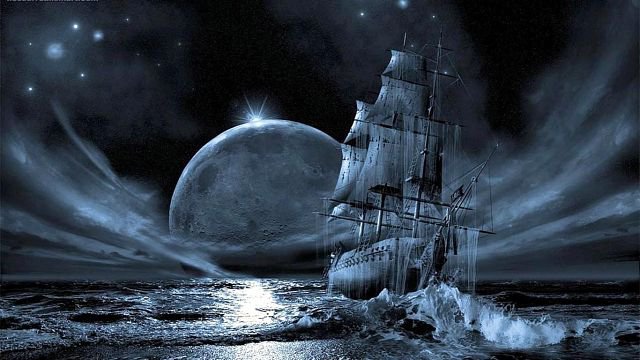 Лунный вояж - корабль, луна, ночь, фэнтэзи - оригинал