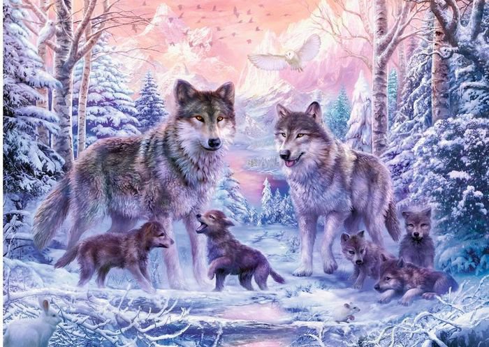 Волчья семья - семья, волки, зима - оригинал