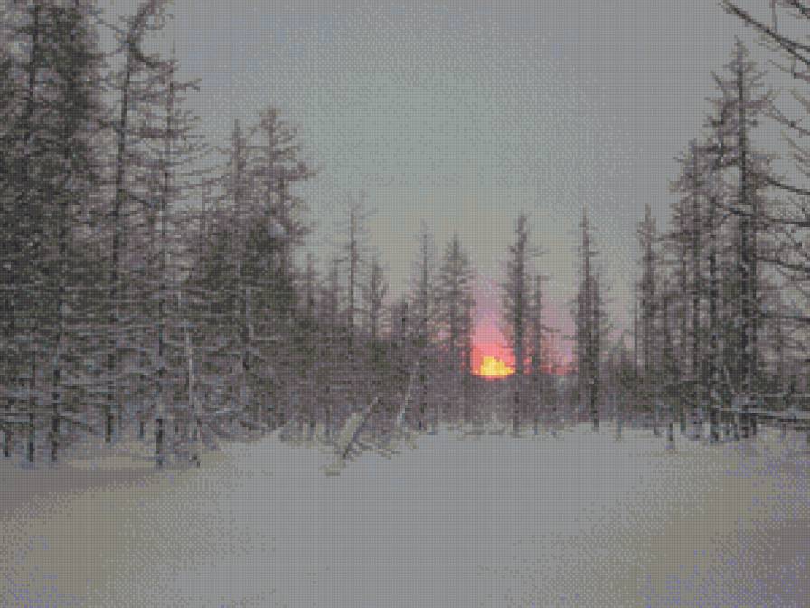 Тундра. Мартовский закат. - снег, тундра, солнце - предпросмотр