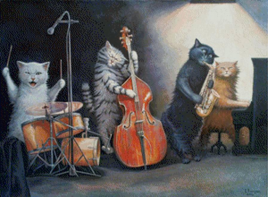 Джаз бенд - музыка, музыкальные инструменты, кошки - предпросмотр