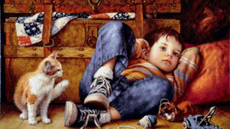 мальчик и рыжий котенок - котенок, мечты, мальчик - предпросмотр