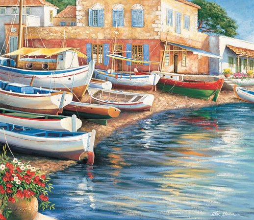 Пристань - пейзаж, море, лето, лодки, пристань, живопись - оригинал