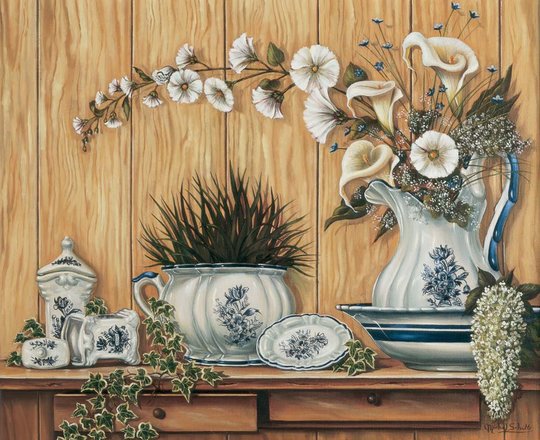 Натюрморт с плющом 2 - посуда, натюрморт, кувшин, вазы, картина - оригинал