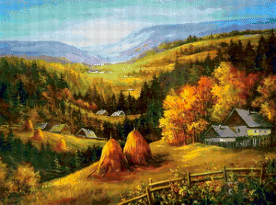 картины художницы Анка Булгари - осень в деревне - предпросмотр