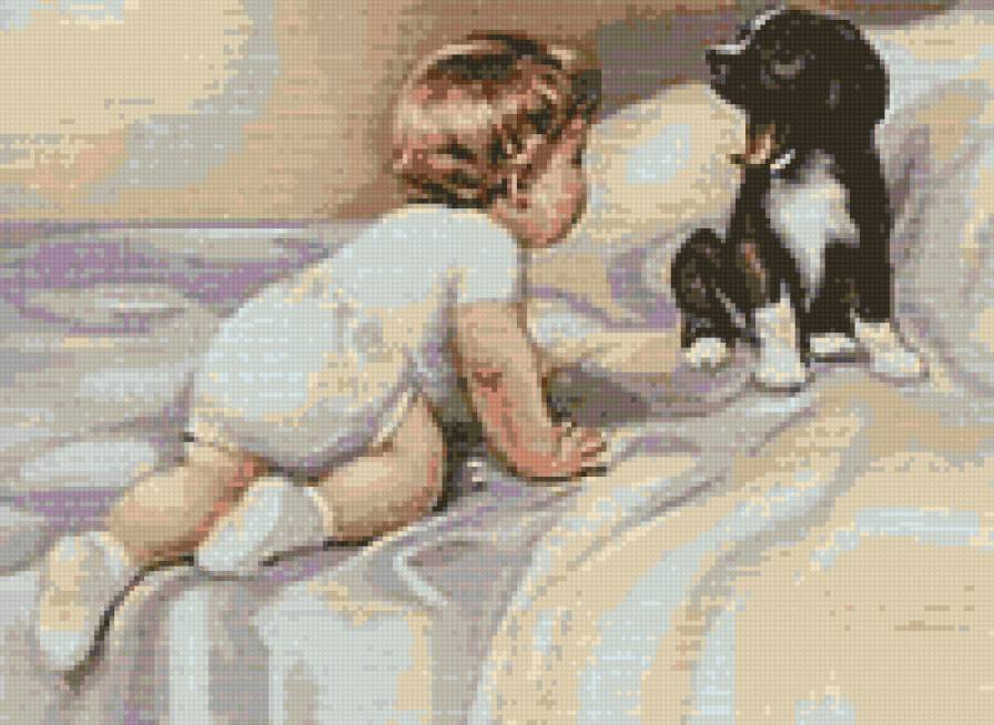 давай знакомиться - старинная открытка, малыш, ребенок, собака - предпросмотр