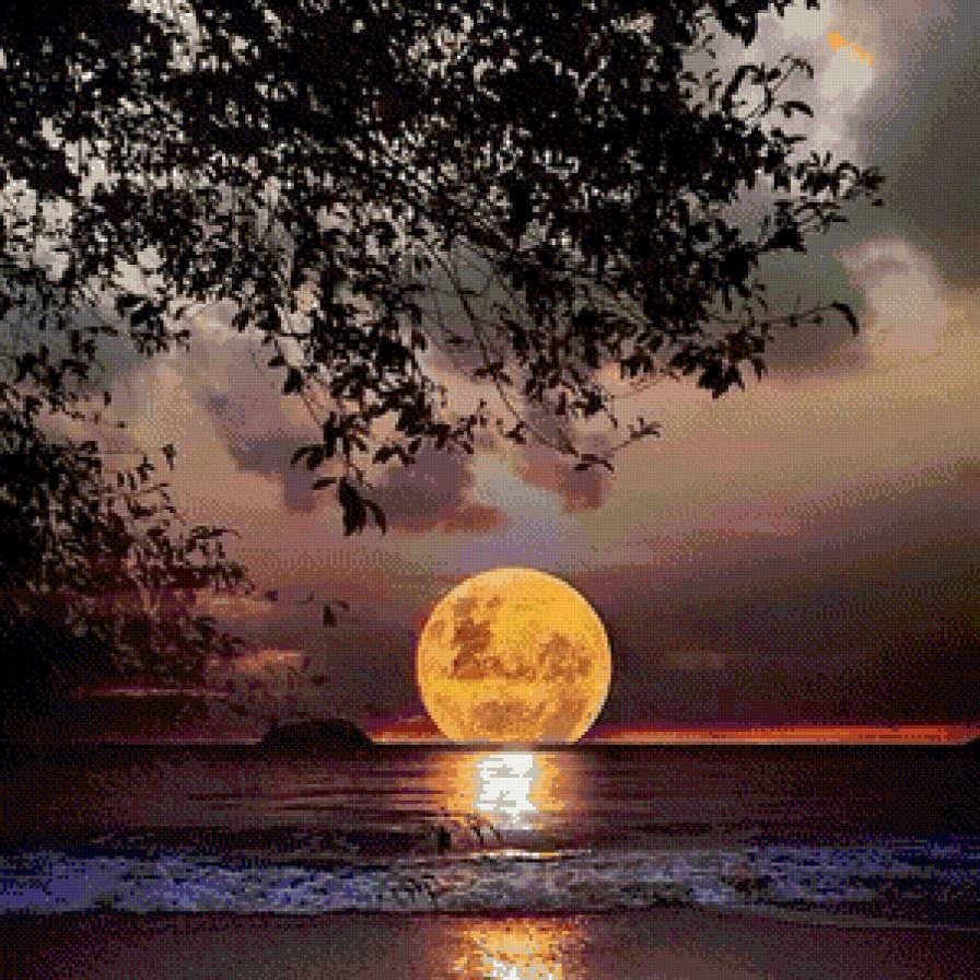 восход луны - море, луна - предпросмотр