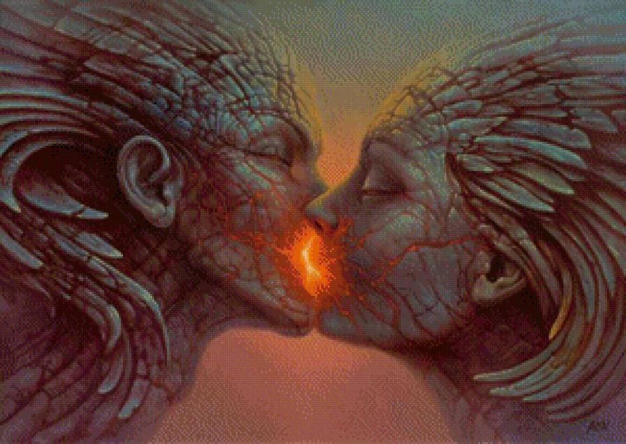 Огненный поцелуй - фентази, поцелуй, солнце, огонь - предпросмотр