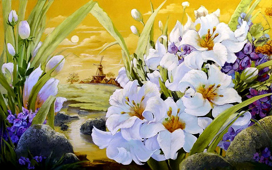 пейзаж с лилиями - оригинал