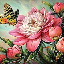 Схема вышивки «Пион и бабочка»