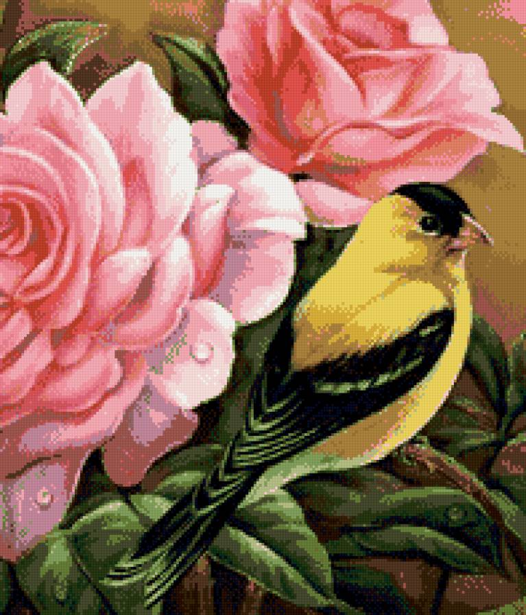 Роза и птичка - цветы - предпросмотр