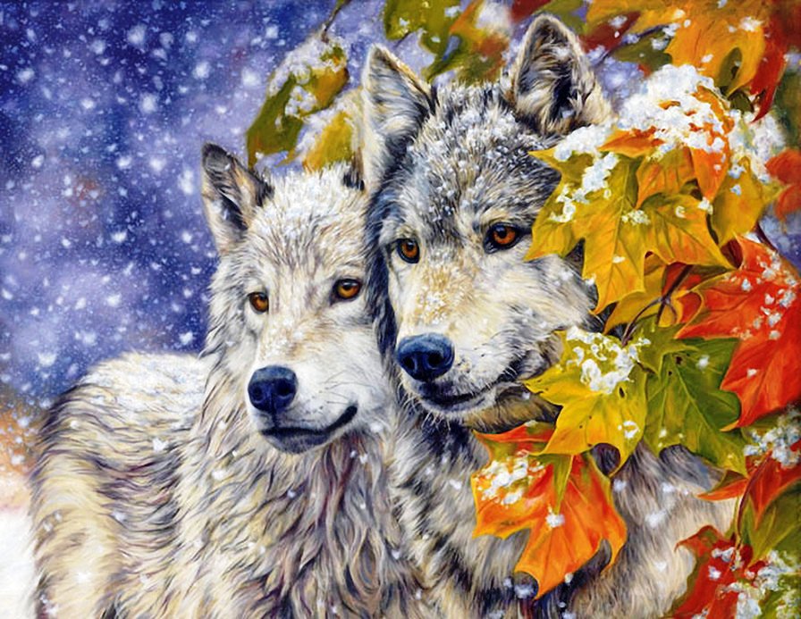 Первый снег - волки, жывотные - оригинал